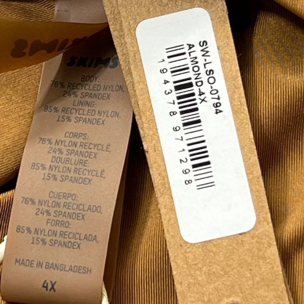SKIMS Swim Long‎ Sleeve One Piece Almond Womens 4X